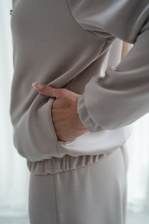 Luksusowy Komplet Damski Masełko Bluza Rozpinana + Spodnie Wide Leg Premium Soft Touch Elegancja & Komfort-BEŻ